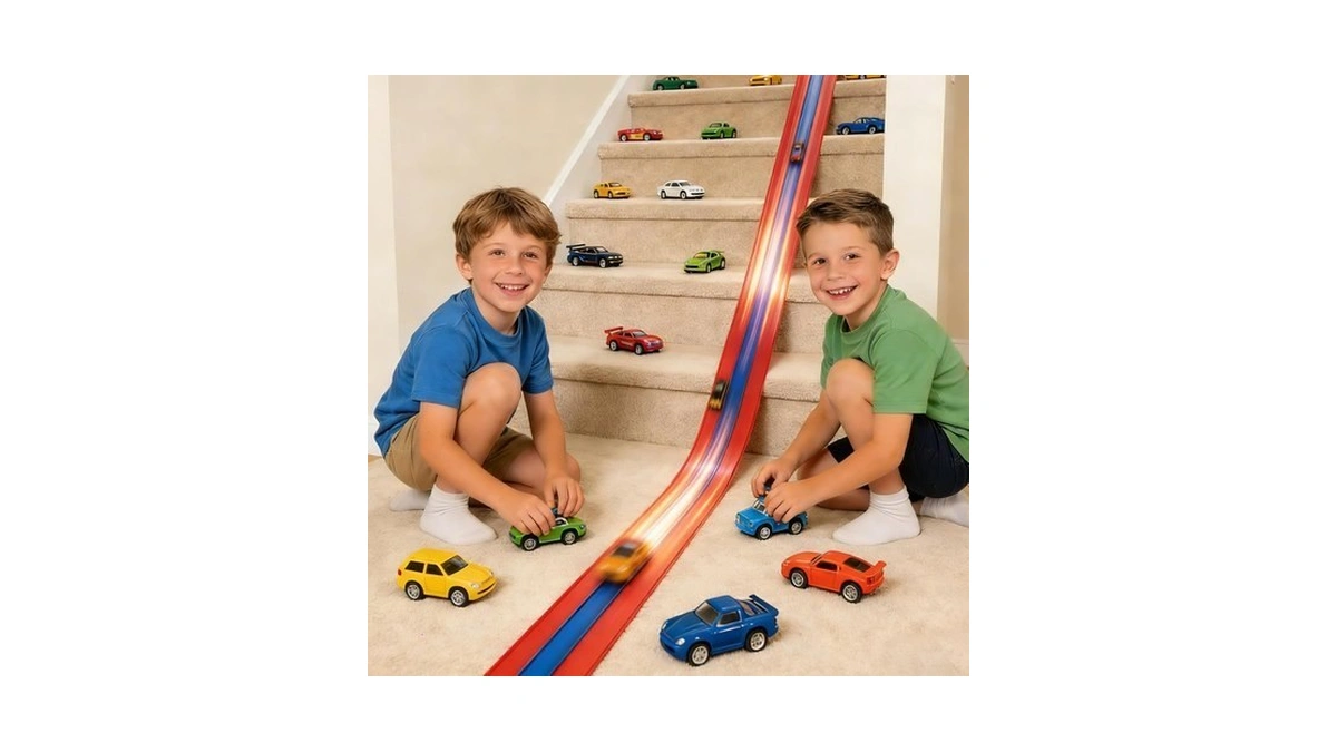 16.4ft Race Car Track, 3-lane Flexible Race Track For Kids