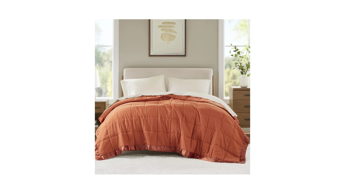 Madison Park Down Alternative Queen Blanket For Bed, Satin Trim,