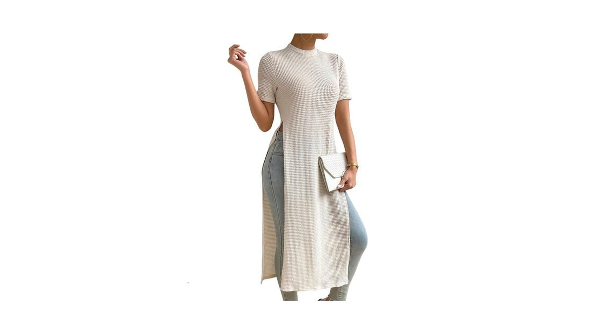 Amazon : Oyoangle Women's Mock Neck Side Slit Tun