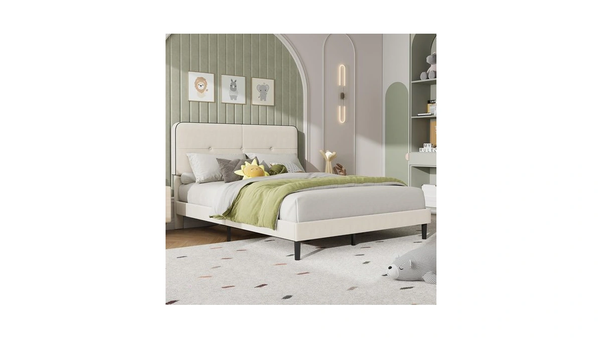 Garvee Queen Bed Frame, Velvet Upholstered Platform Bed Frames