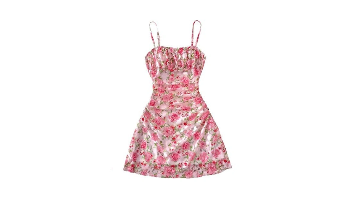 Roseseek Girl's Floral Mesh Ruched Cami Ruffle Hem Cute Summer