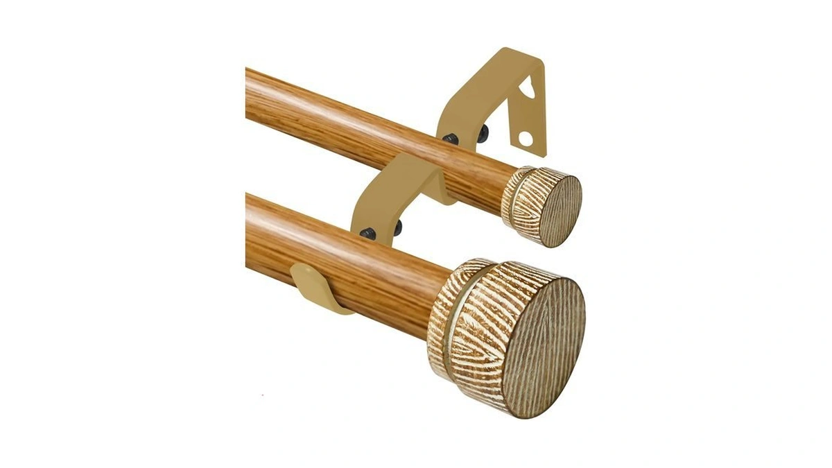 Equrroy Wood Grain Double Curtain Rod 48-84 Inch Heavy Duty