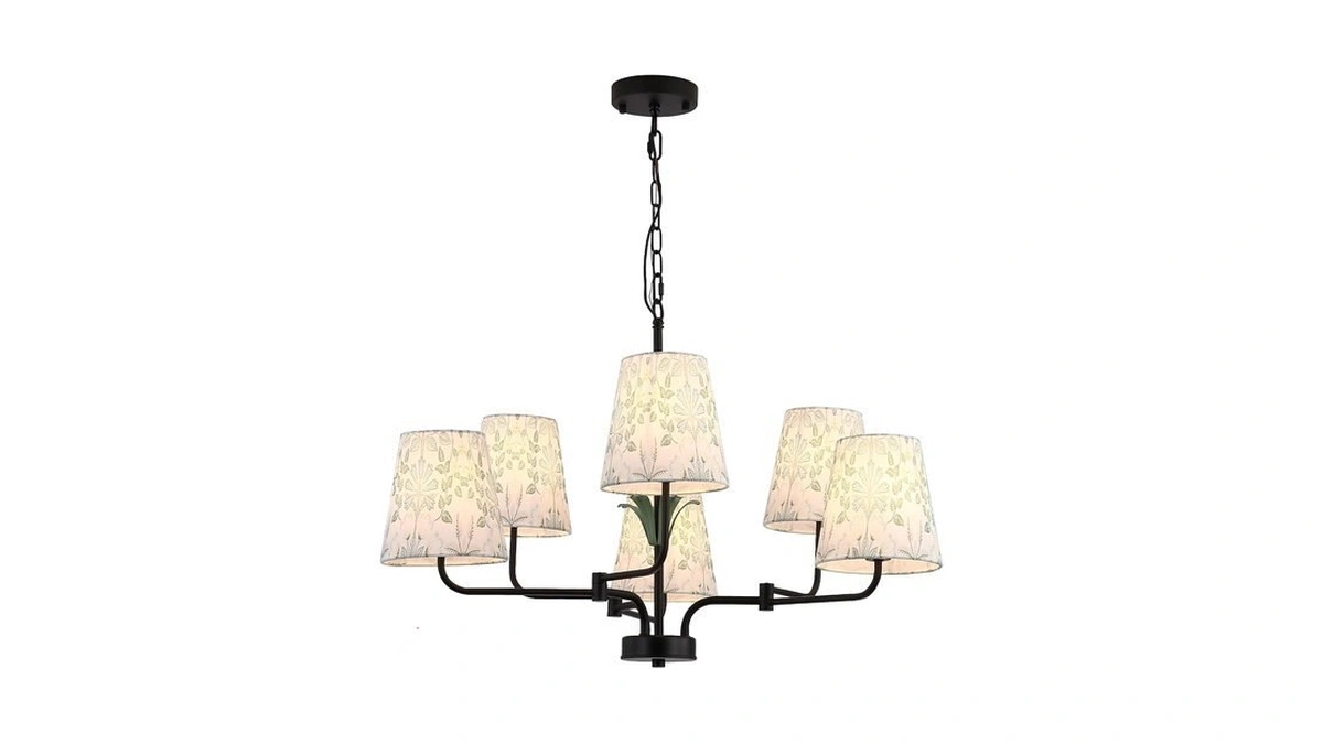 Suetong Black Chandeliers With White Fabric Shade, Farmhouse Green Plants