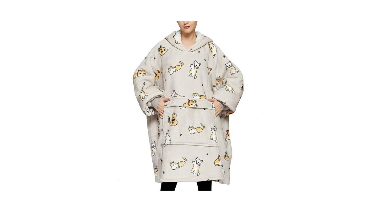 Kfubuo Wearable Blanket Hoodie For Adults With Pocket Cat Oversized