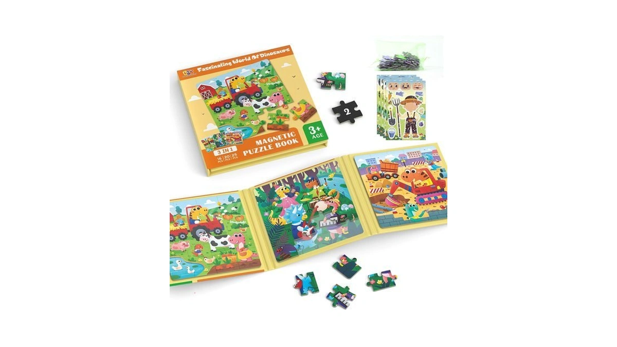 Elx Magnetic Puzzles For Toddlers 3-5 Dinosaur Vehicle Magnetic Travel