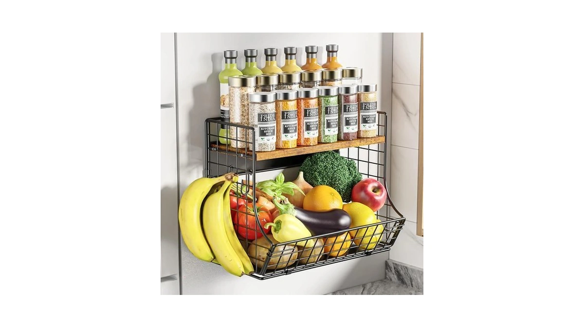 Hipliys Magnetic Shelf For Fridge With Wood Lid, Fruit Potato