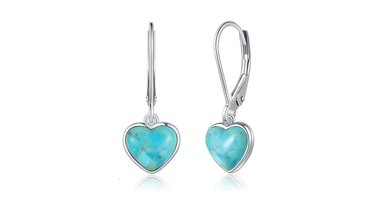 Phyonio Sterling Silver Turquoise Heart Earrings For Women Trendy