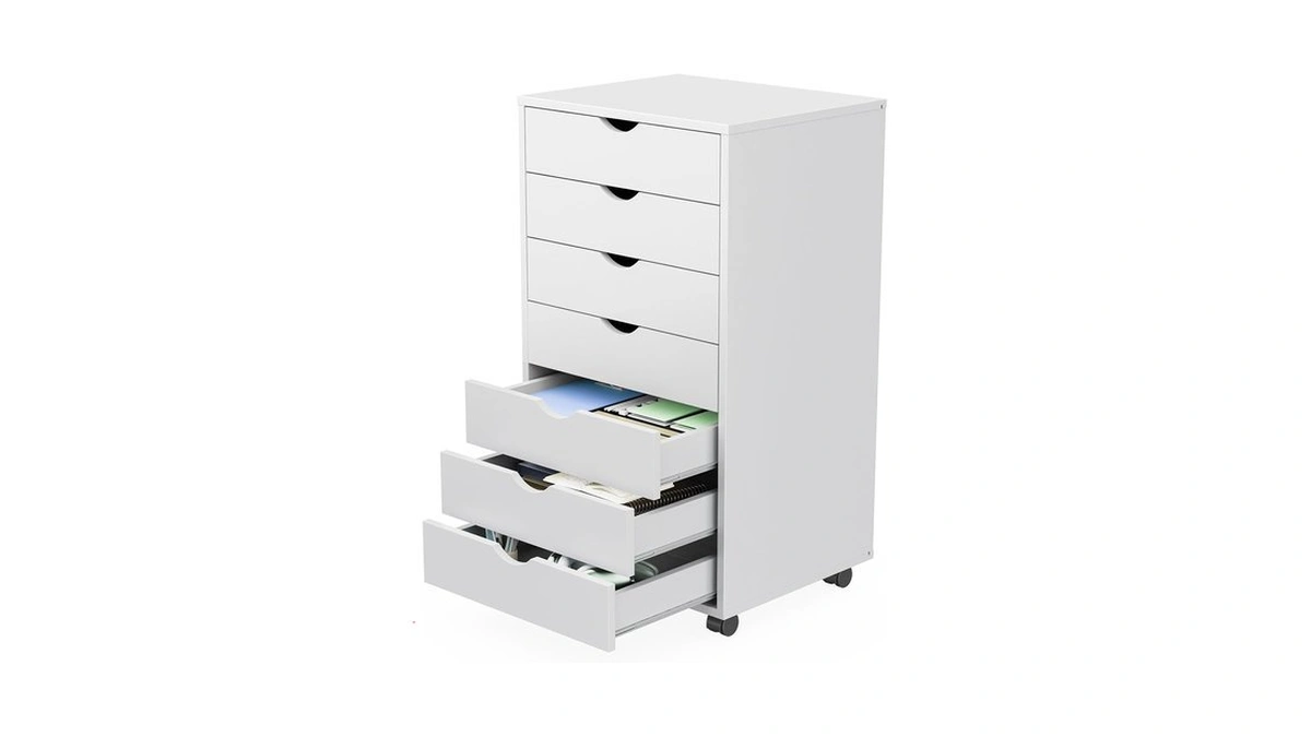 Sweetcrispy 7 Drawer Rolling Storage Cabinet, Wood Under Desk Mobile
