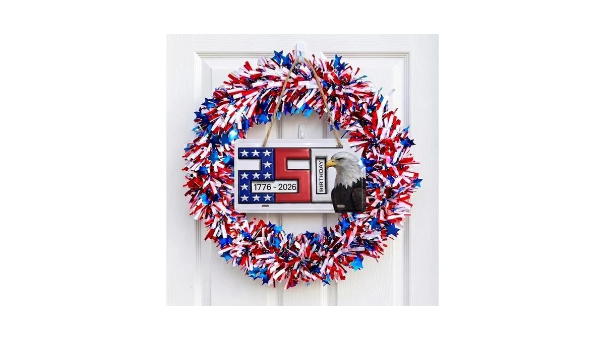 22 Inch Patriotic Wreath For Front Door,red White Blue Decor