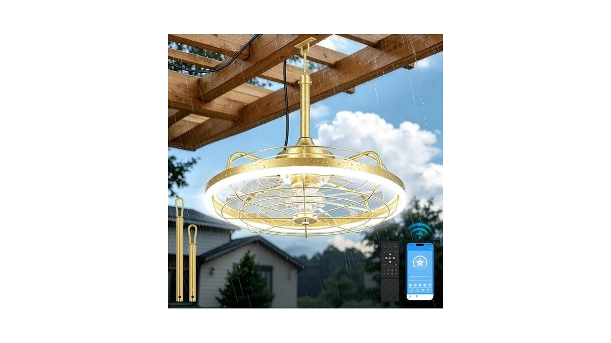 Lundwa 20" Outdoor Ceiling Fan With Light For Patios, Gold,