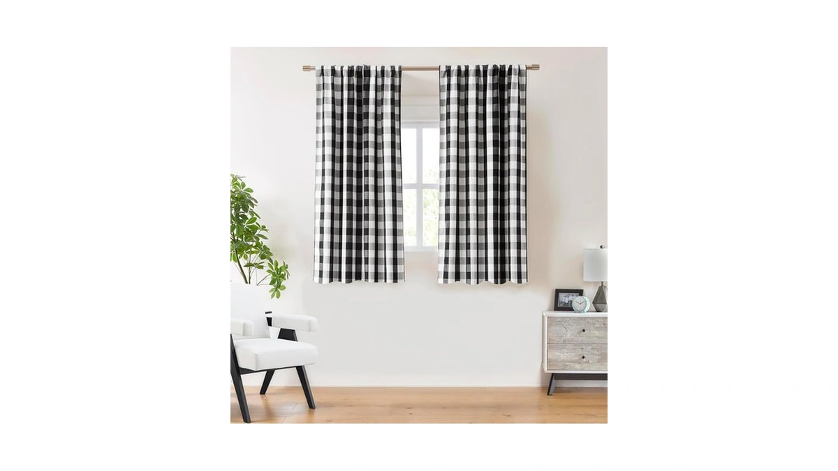 Bapawfish Buffalo Plaid Black White Curtain Panels For Bedroom Living