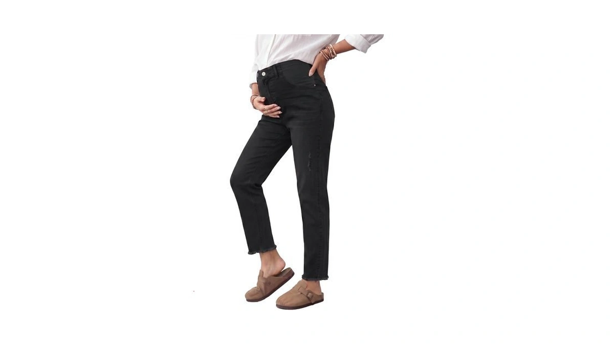 Blencot Maternity Clothes Mom Jeans Stretchy Denim Pants Black Small