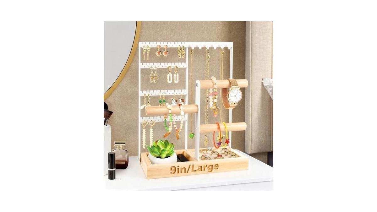 Godboat Jewelry Stand - 48 Holes Earring Holder, 4-tier Necklace
