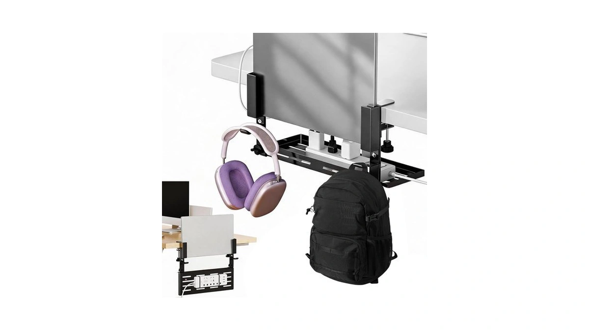 Glcon Desk Side Storage Organizer, Clamp-on Laptop Holder & Storage
