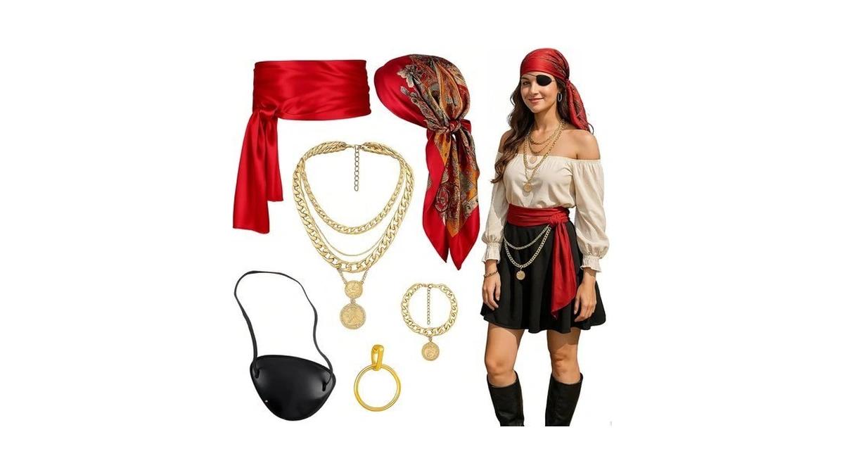 Yaliuliu Pirate Costume Accessories Set For Women &men– Head Scarf,