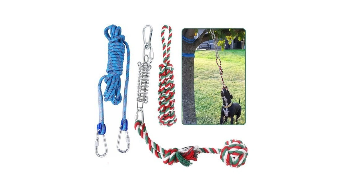 Hopet Dog Outdoor Bungee Hanging Toy, Tether Tug Of War