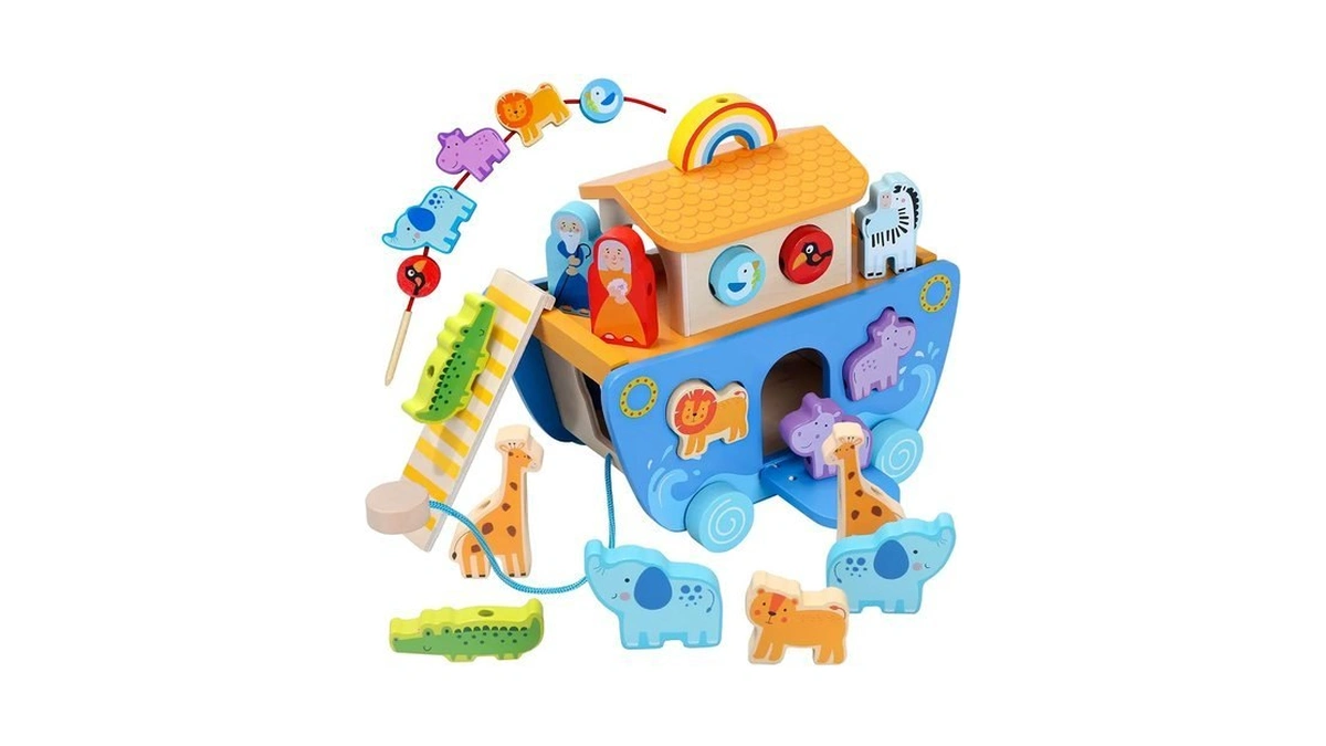 Wooden Noahs Ark Toy With Animal|baby Baptism Gifts For Boys