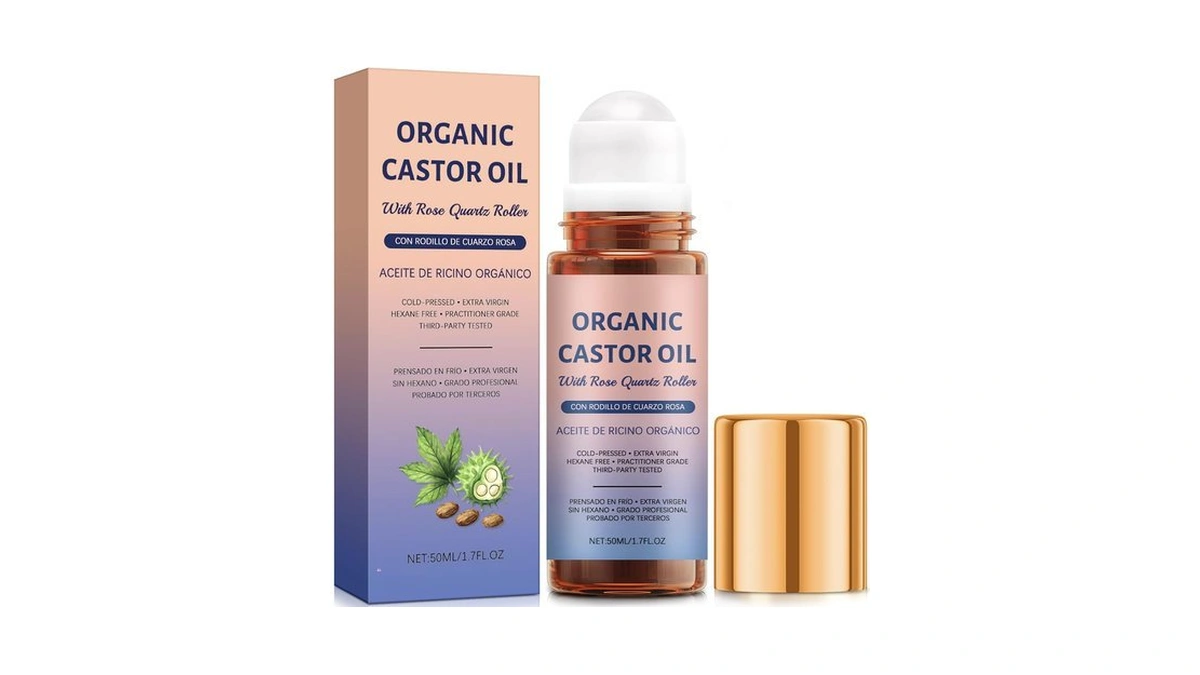 Jianeil Organic Castor Oil With Rose Quartz Roller, 100% Pure