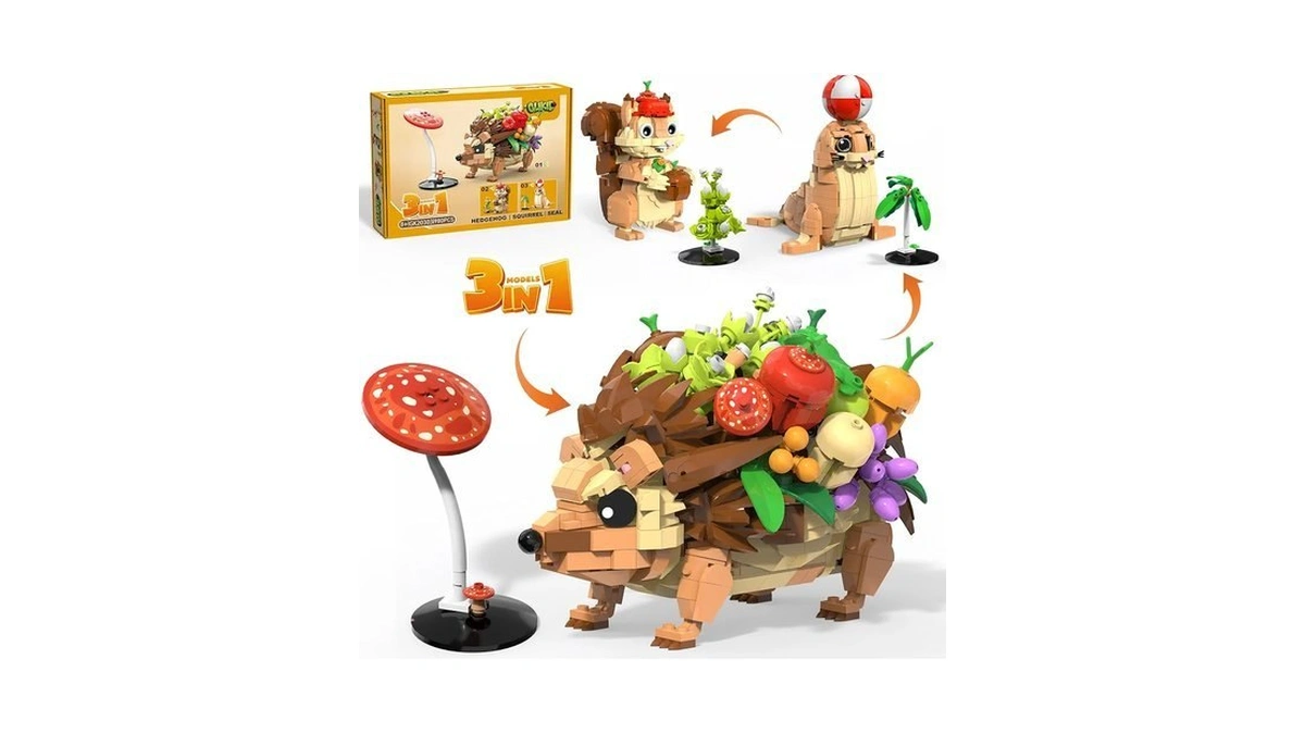 3-in-1 Hedgehog, Squirrel, Seal Animal Building Set, Toys Gift For