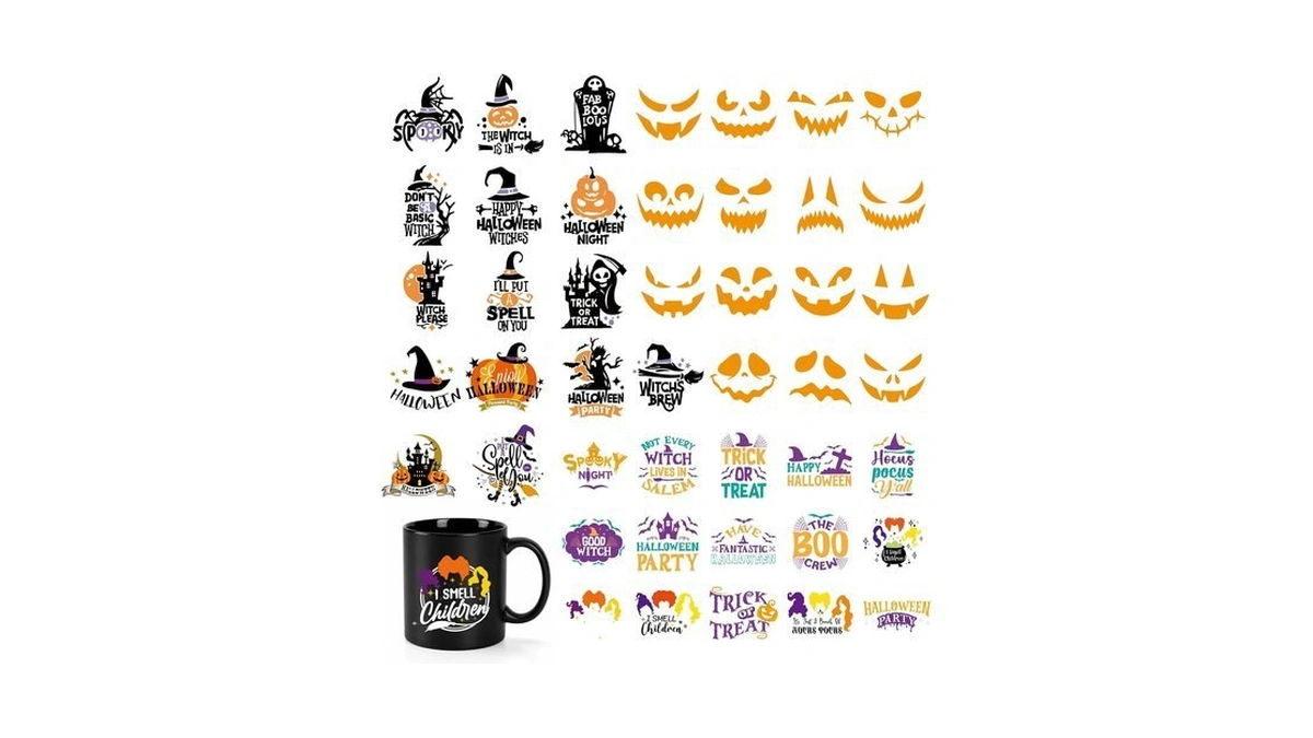 Ikopink 36pcs Halloween Rub On Transfers, Halloween Diy Transfer Stickers