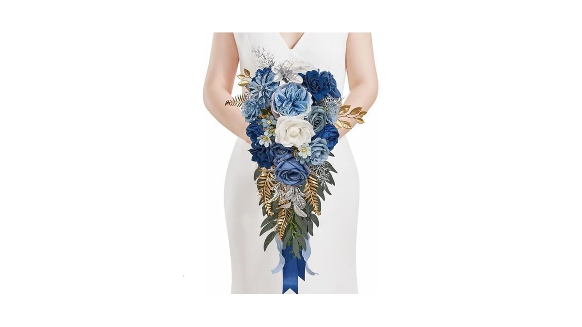 Alecono Wedding Bouquets For Bride, Artificial Roses Flowers Bouquet Tossing