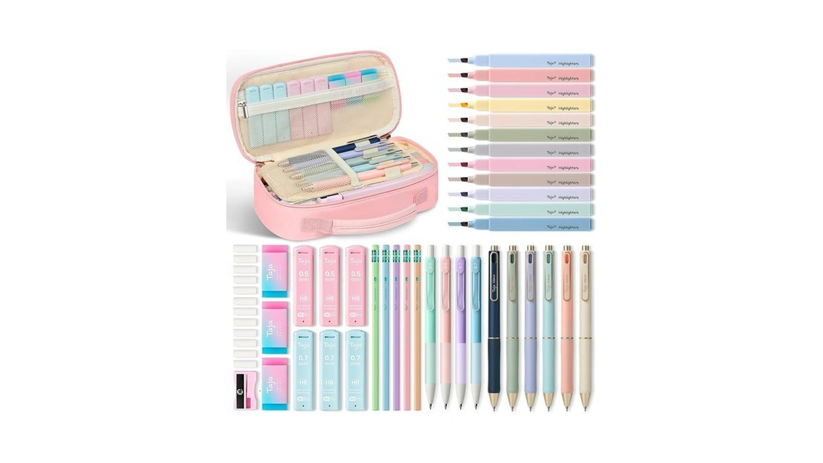 Taja Cute Pencil Case With School Supplies, 39 Pcs, Stationery