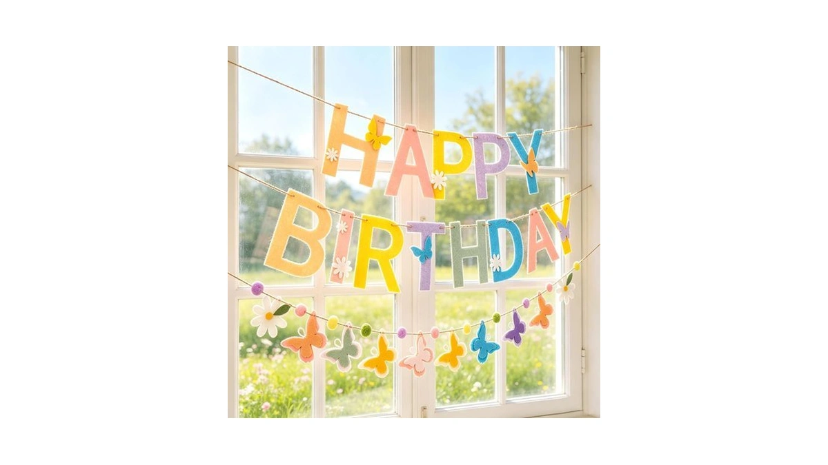 Obbolo Felt Happy Birthday Banner, Butterfly Birthday Banners, Felt Party