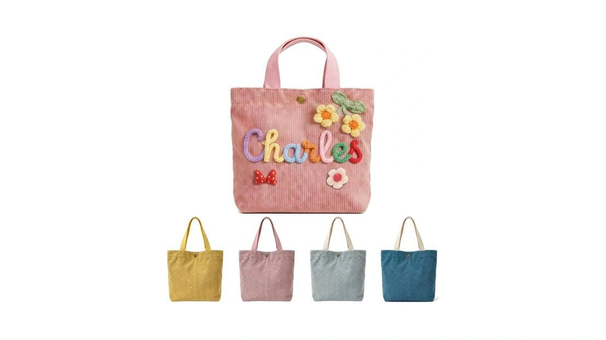 Keqhauli Personalized Corduroy Tote Bag With Custom Name, 3d Crochet