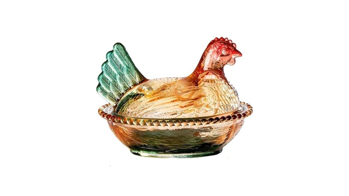 Hen On Nest Glass Dish With Lid, Glass Vintage Chicken