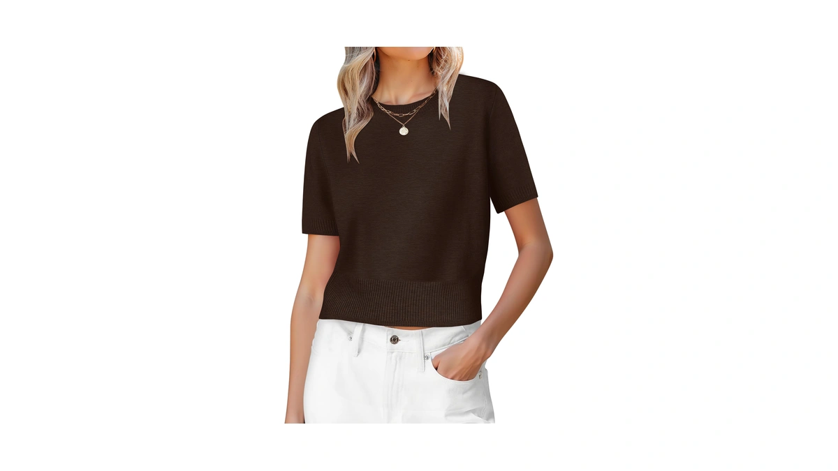 Anrabess Womens Short Sleeve Sweaters Cropped...