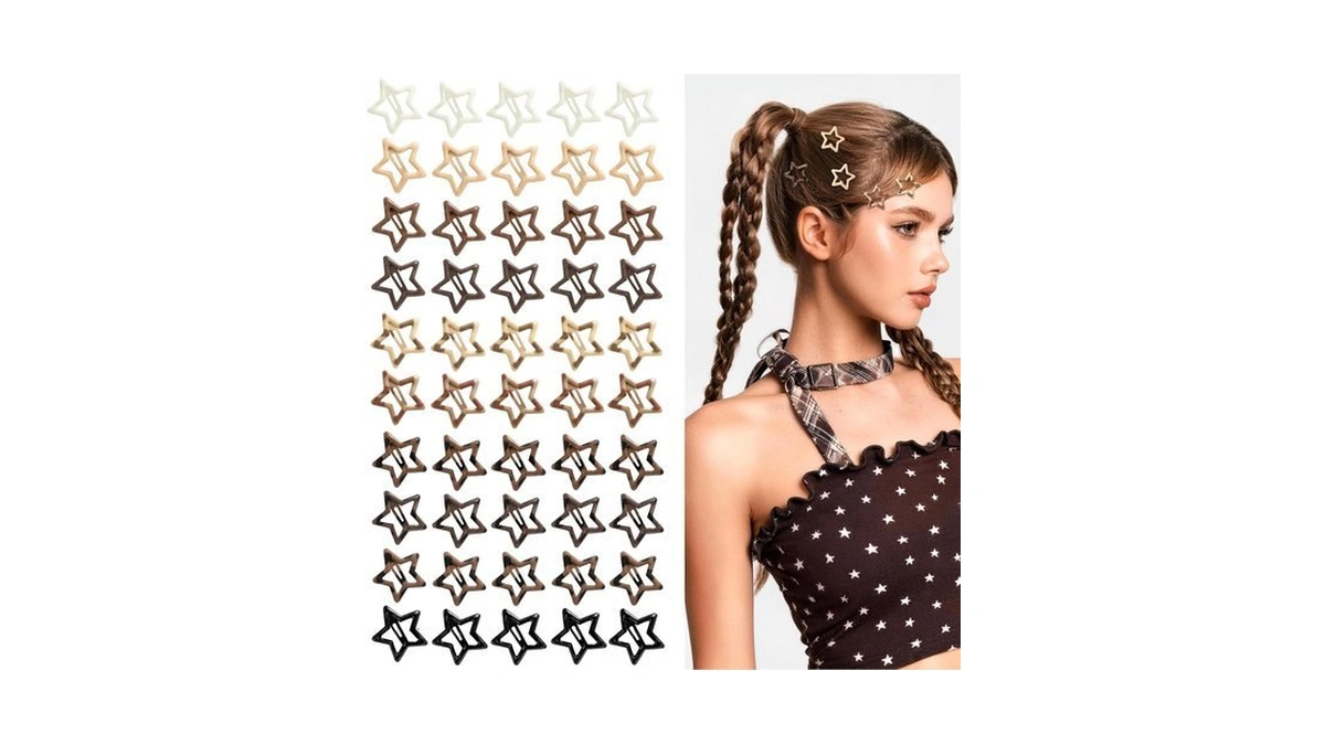 50 Pcs Mini Star Hair Clips, Patterned Retro Y2k Hair