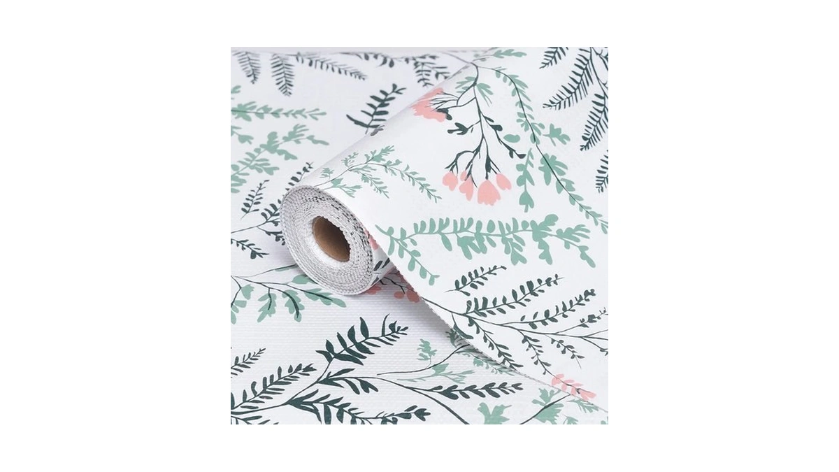 Thebadaz Fern Floral Shelf Liner And Drawer Liner, Non-adhesive Kitchen