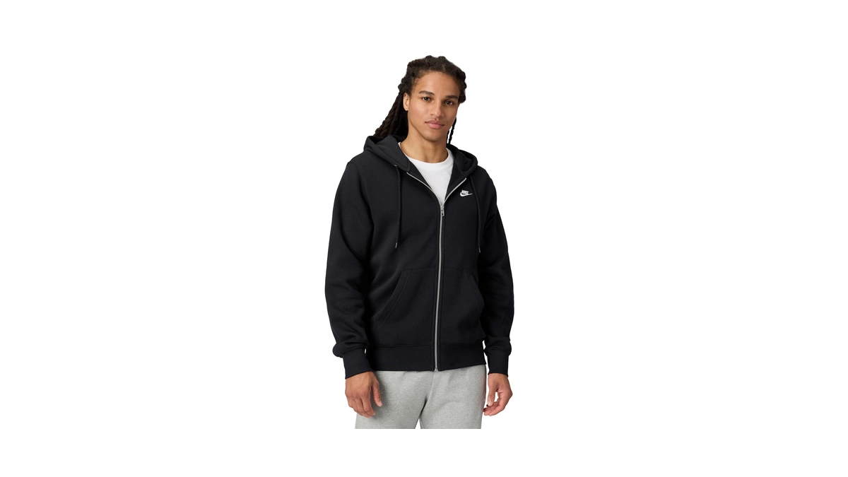 Nike Men's Club Full-zip Fleece Hoodie, Black/black/white, X-small