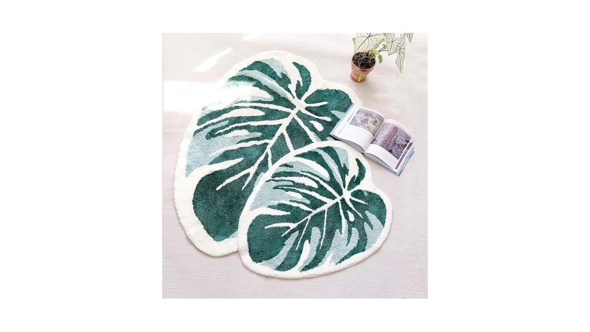 Thrilrug Monstera Leaf Area Tufted Rugs Non Slip Bath Mat