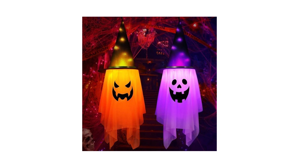 Halloween Decorations Outdoor,2 Pcs Large Lighted Glowing Ghost Witch Hats