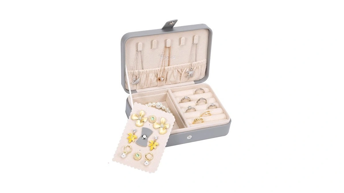 Voova 2-layer Pu Leather Jewelry Box With Glass Lid, Grey
