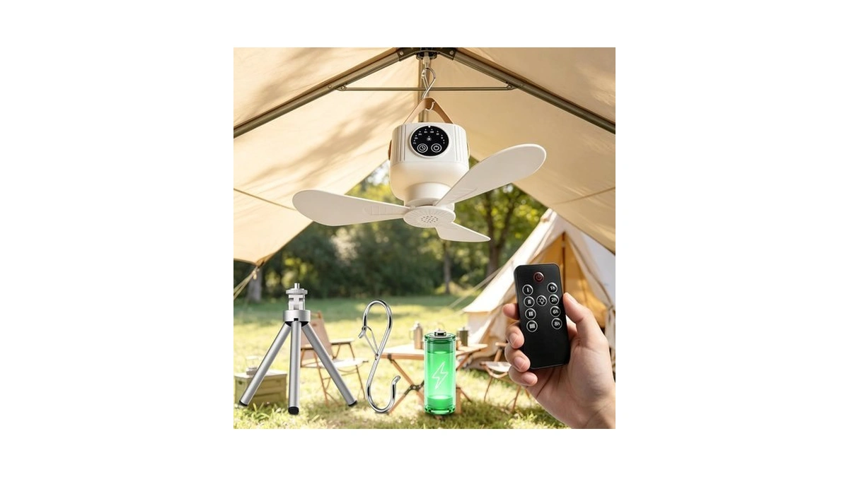 Portable Ceiling Fan Light Camping Fan Light 7200mah Battery Remote