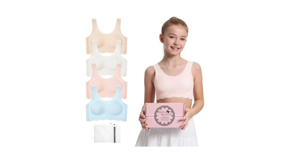 Quickmoon 4 Pack Girls Seamless Training Bras 13-15 Years Old