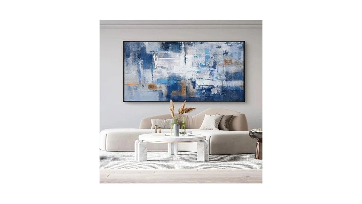 Klakla Living Room Wall Art - Navy Blue Abstract Large