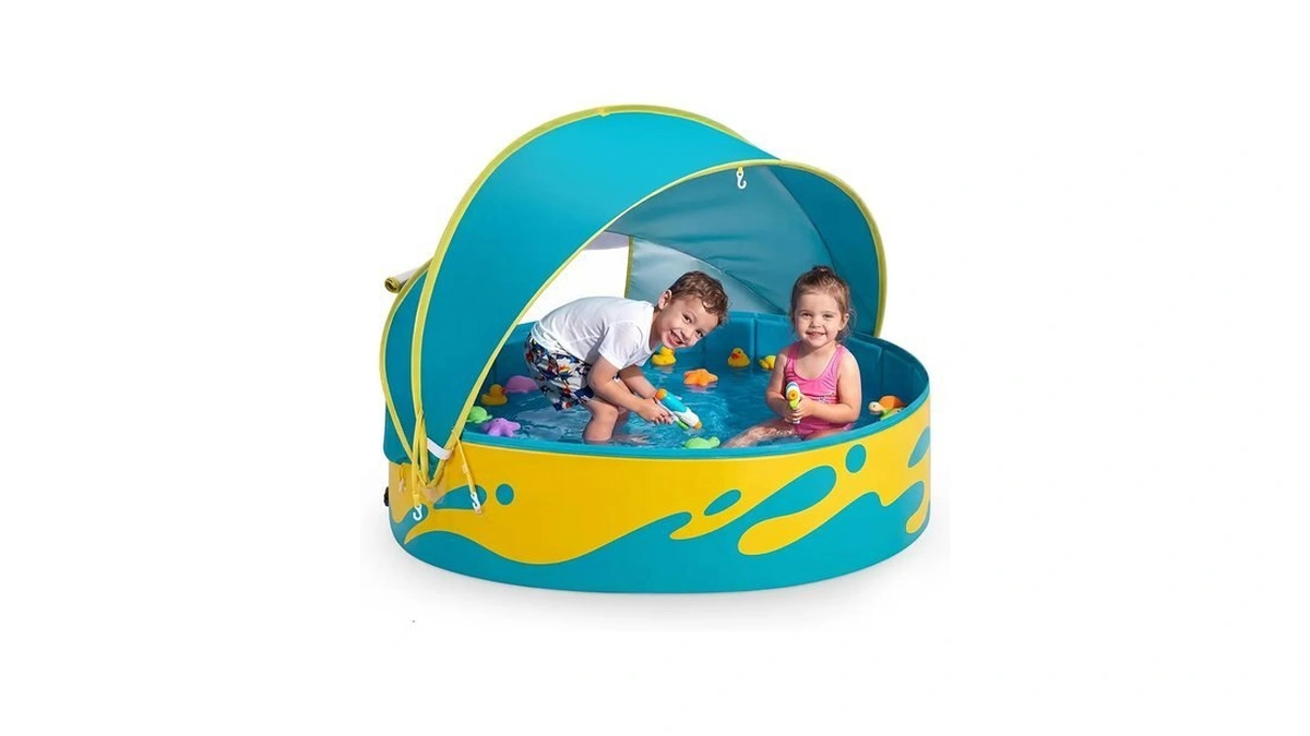 Peradix Kiddie Pool With Canopy, 48" Foldable Paddling Pool For