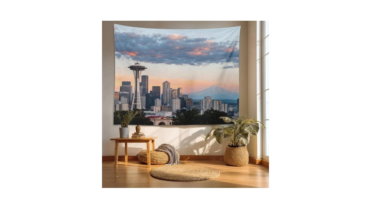 Batmerry Tapestry, Skyline Picnic Mat Hippie Trippy Tapestry Wall Art