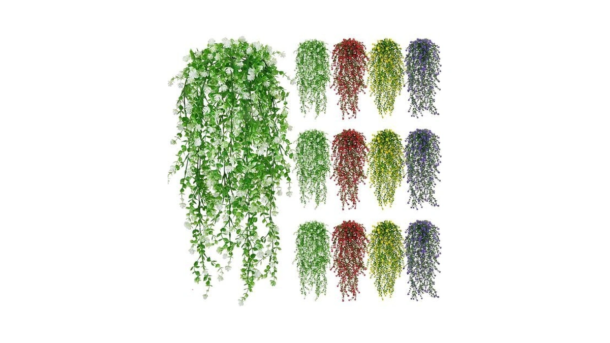 Virtugro 12 Pcs Artificial Hanging Flowers, Eucalyptus, Mixed Color 30in