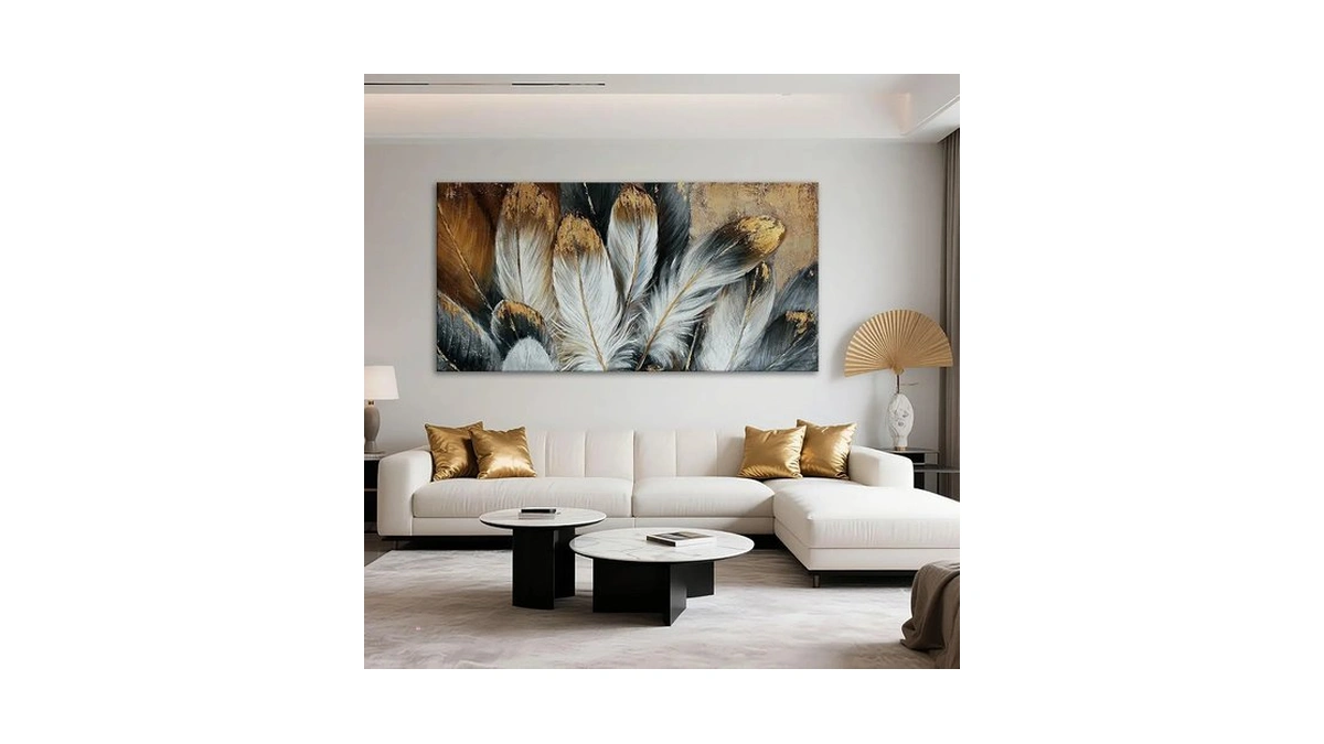Mofutinpo Feather Wall Art Modern Living Room Bedroom Wall Decoration