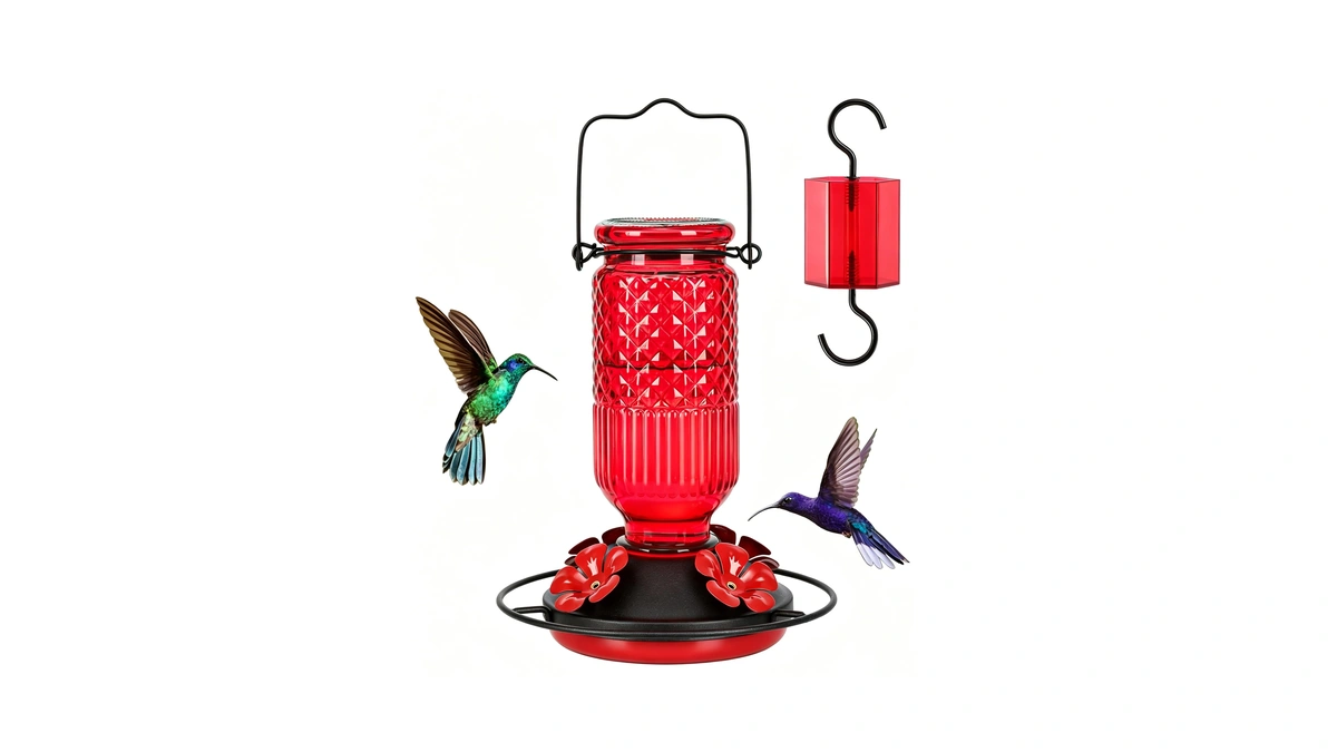 Feed Garden Glass Hummingbird Feeder For Outdoors Hanging, 16 Oz