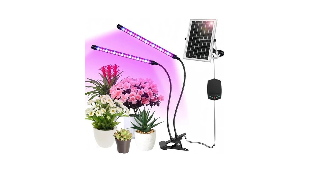 Teilybao Solar-powered Grow Lamp With Battery, 2-head 40 Led Full