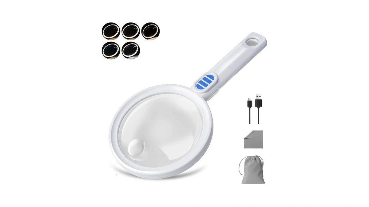 Large Magnifying Glass With Light, Rechargeable Magnifier With 5 Color
