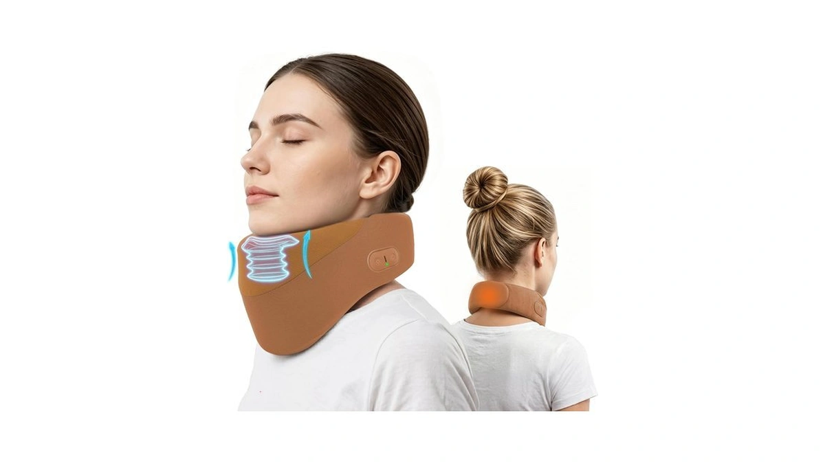 Yunari 3-in-1 Cordless Heated Neck Brace With Airbag Traction, Beige