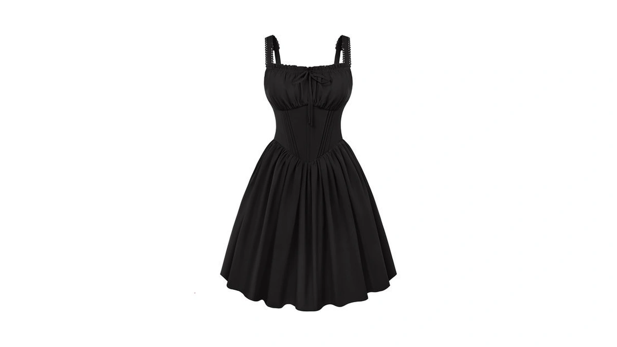 Scarlet Darkness Corset Mini Dress Adjustable Straps Sundress With Pockets