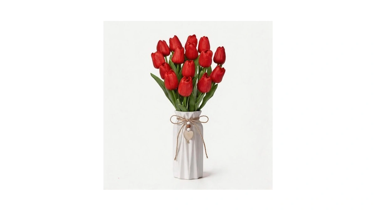 Anmaynice Artificial Tulip Flower Arrangement In Ceramic Vase With Rustic