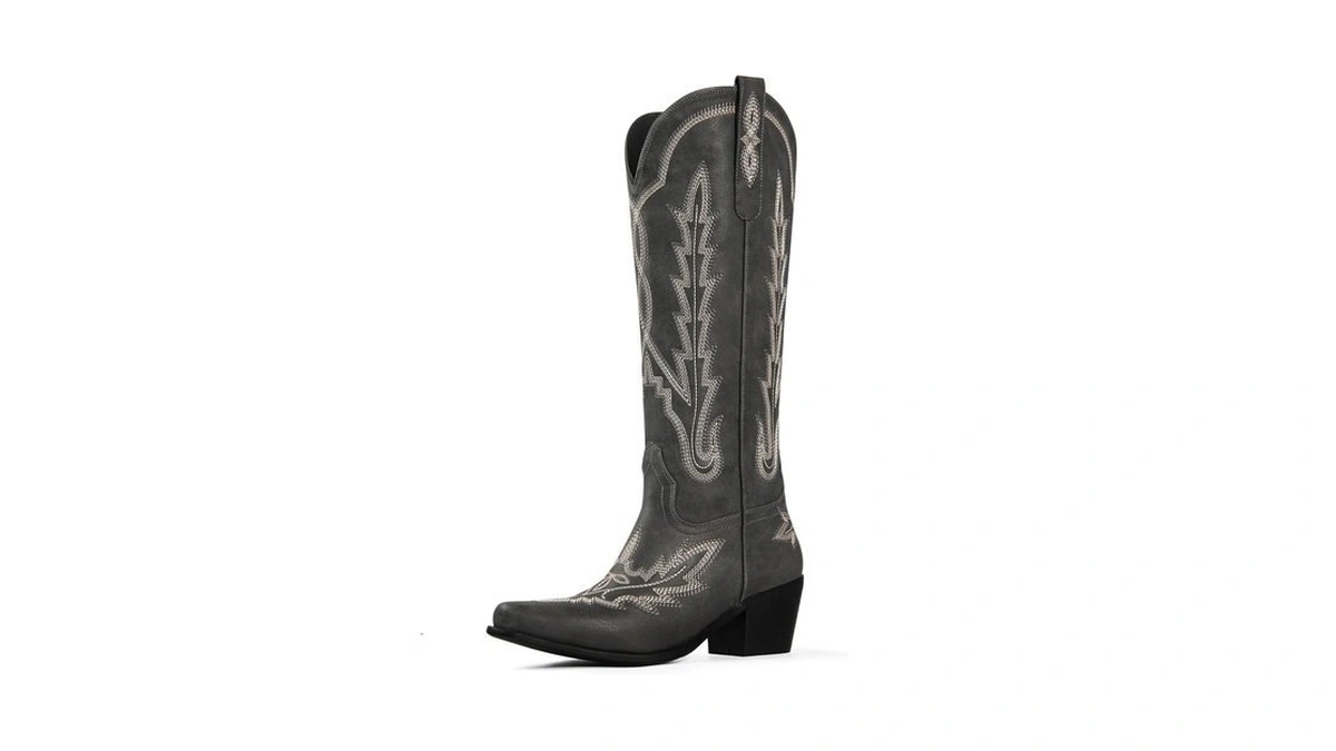 Ouepiano Black Cowboy Boots For Women Knee High Cowgirl Boots
